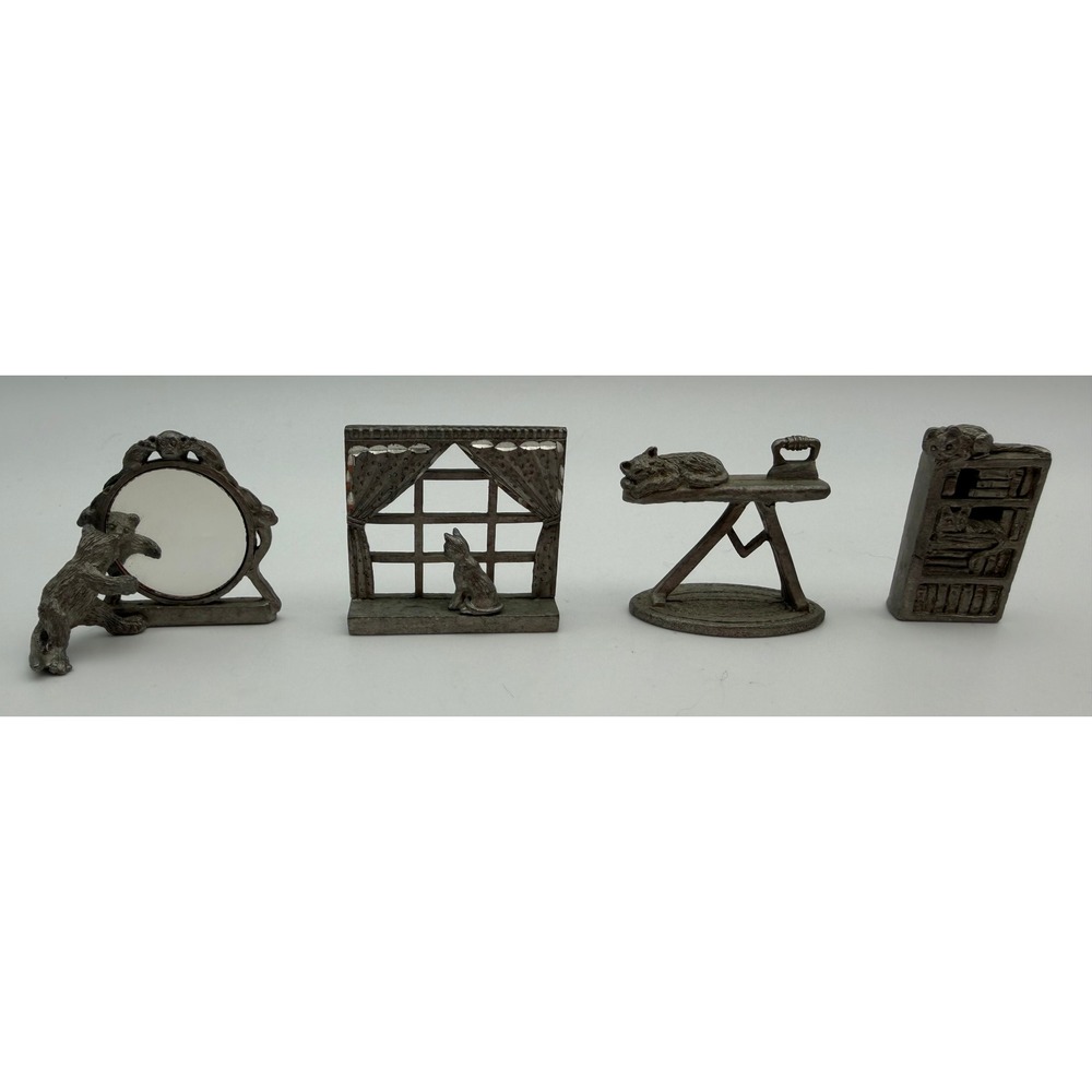 Vintage Spooniques Pewter Cat Miniature Lot Window Iron Board Bookshelf Mirror